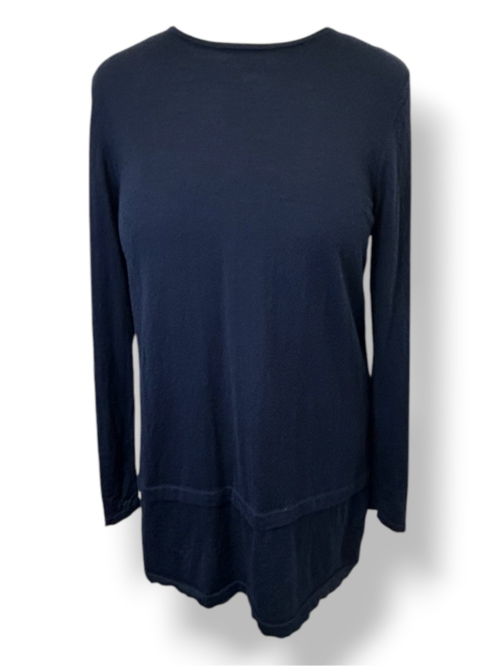 J. Jill Women’s Long-Sleeve Crew Neck Merino Wool Tunic Sweater Lagenlook Navy L